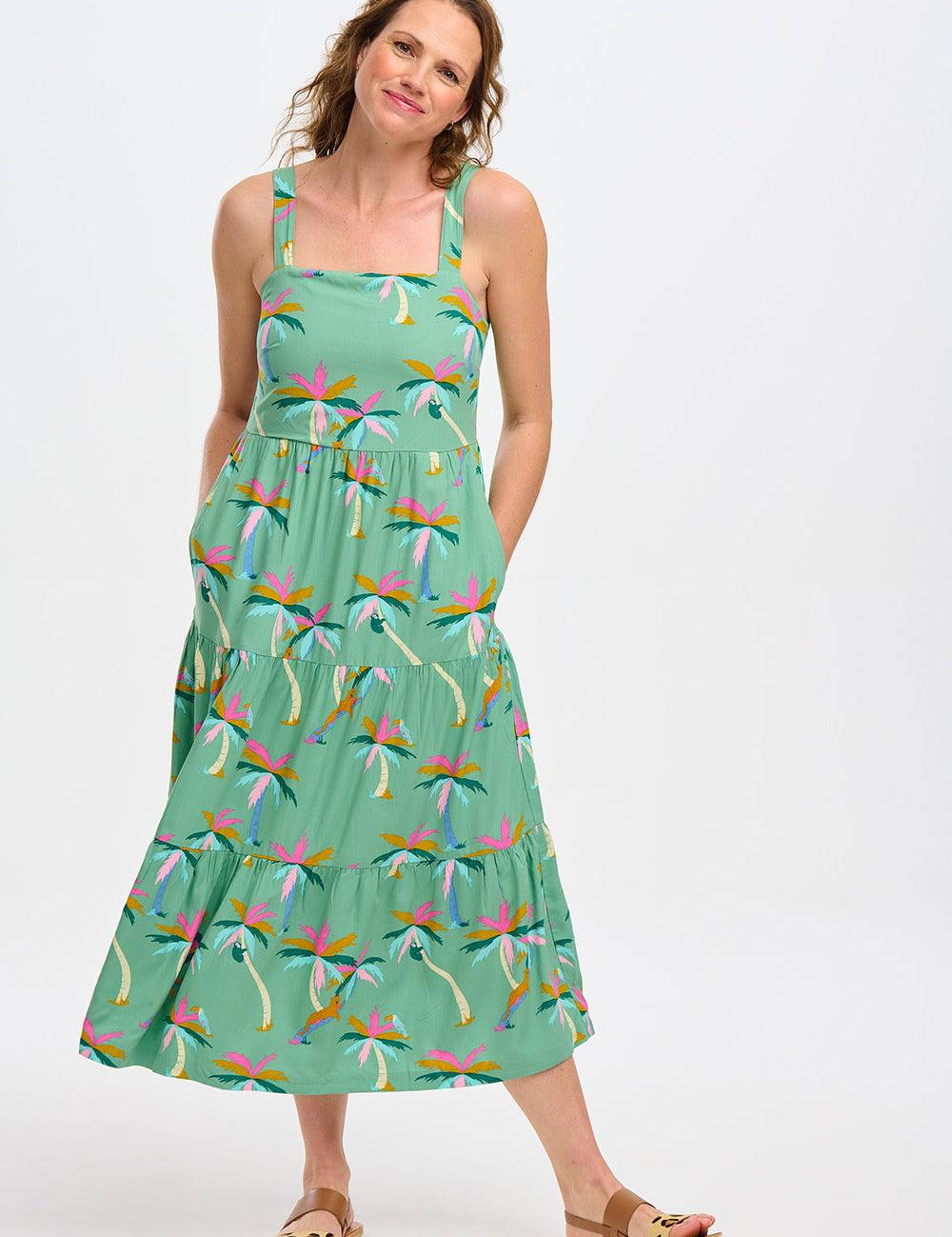 Vestido Sugarhill Elora Green Rainbow Palms - ECRU