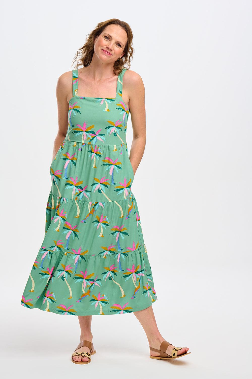 Vestido Sugarhill Elora Green Rainbow Palms - ECRU