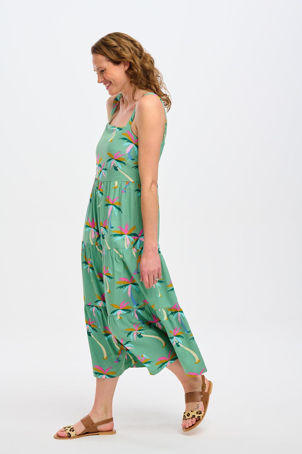 Vestido Sugarhill Elora Green Rainbow Palms - ECRU