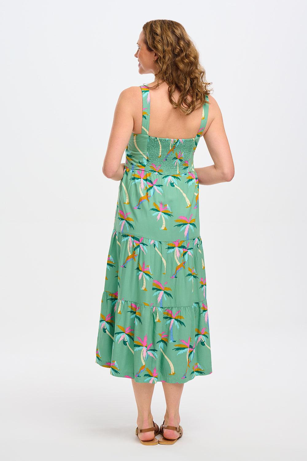 Vestido Sugarhill Elora Green Rainbow Palms - ECRU