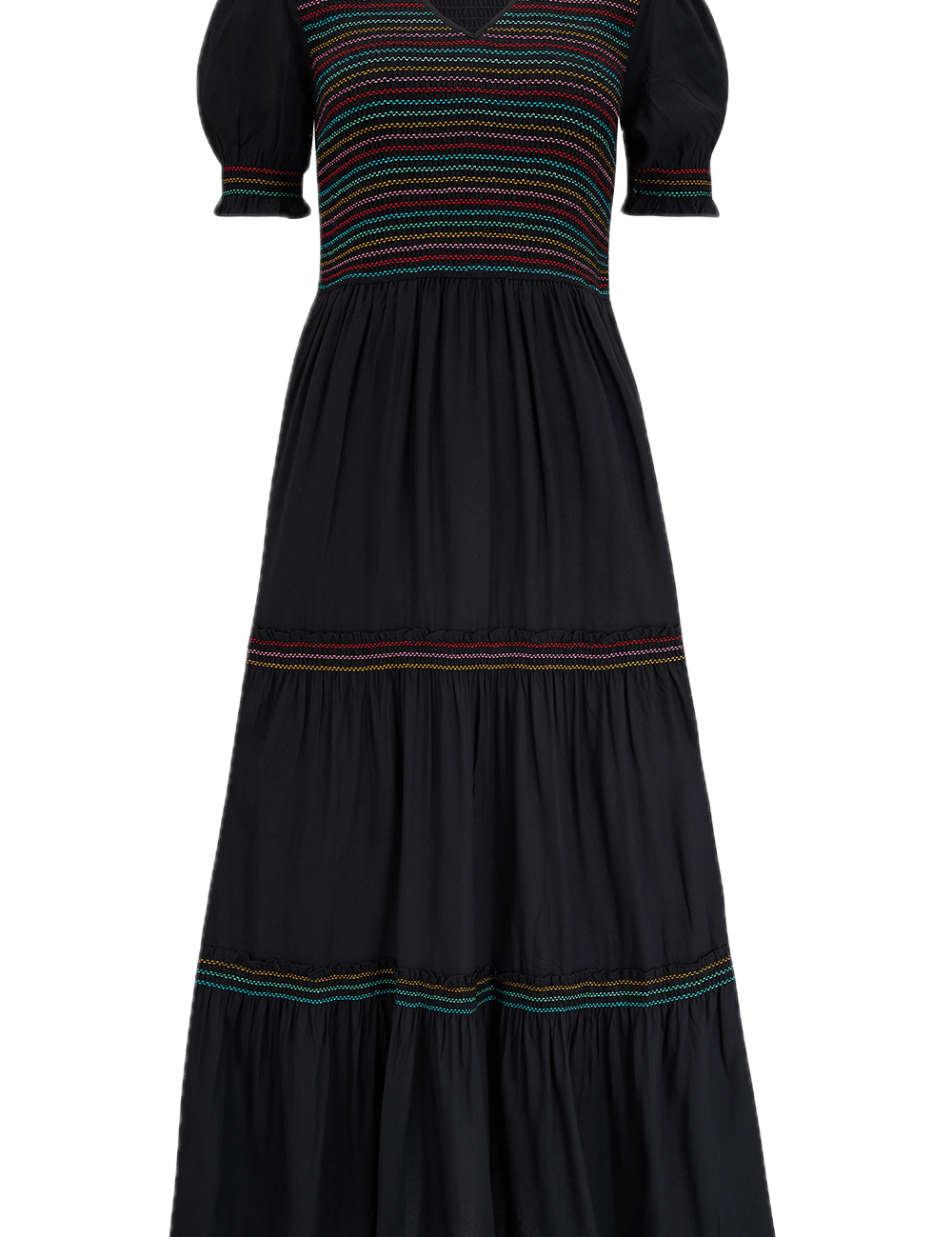 Vestido Sugarhill Harley Midi Negro Rainbow Shirring - ECRU