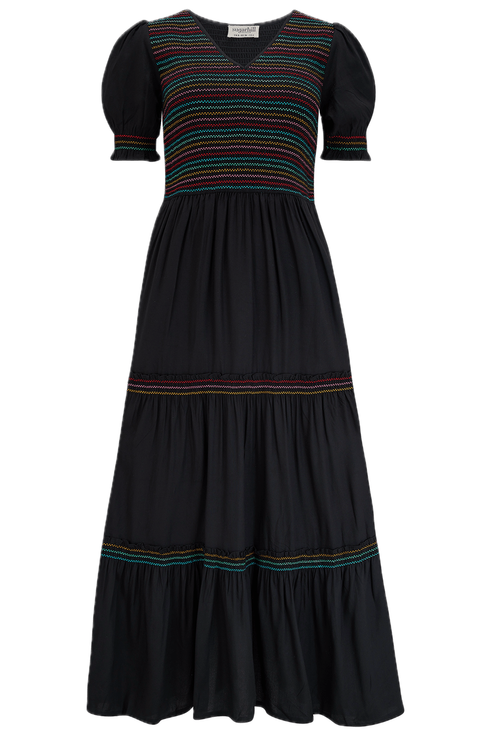 Vestido Sugarhill Harley Midi Negro Rainbow Shirring - ECRU