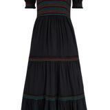 Vestido Sugarhill Harley Midi Negro Rainbow Shirring - ECRU