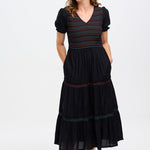 Vestido Sugarhill Harley Midi Negro Rainbow Shirring - ECRU