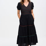 Vestido Sugarhill Harley Midi Negro Rainbow Shirring - ECRU