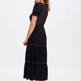 Vestido Sugarhill Harley Midi Negro Rainbow Shirring - ECRU