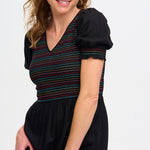 Vestido Sugarhill Harley Midi Negro Rainbow Shirring - ECRU