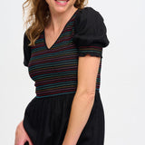 Vestido Sugarhill Harley Midi Negro Rainbow Shirring - ECRU