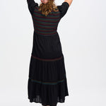 Vestido Sugarhill Harley Midi Negro Rainbow Shirring - ECRU