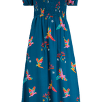 Vestido Sugarhill Jolene Midi Shirred Teal Rainbow Parrots - ECRU