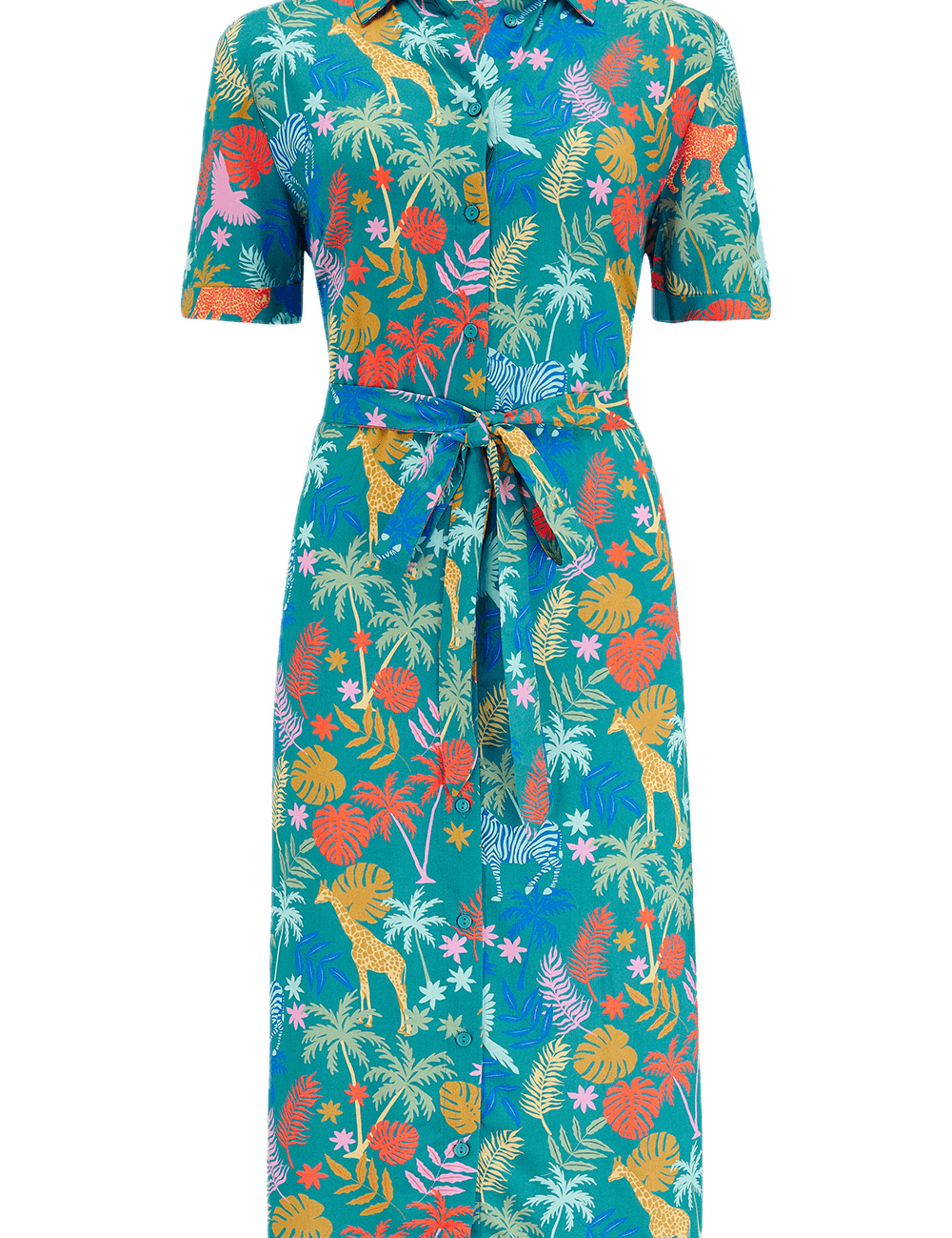 Vestido Sugarhill Justine Camisero Midi Teal Rainbow Jungle - ECRU