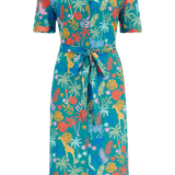 Vestido Sugarhill Justine Camisero Midi Teal Rainbow Jungle - ECRU