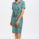 Vestido Sugarhill Justine Camisero Midi Teal Rainbow Jungle - ECRU