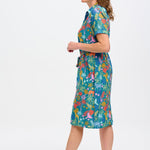 Vestido Sugarhill Justine Camisero Midi Teal Rainbow Jungle - ECRU