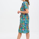 Vestido Sugarhill Justine Camisero Midi Teal Rainbow Jungle - ECRU