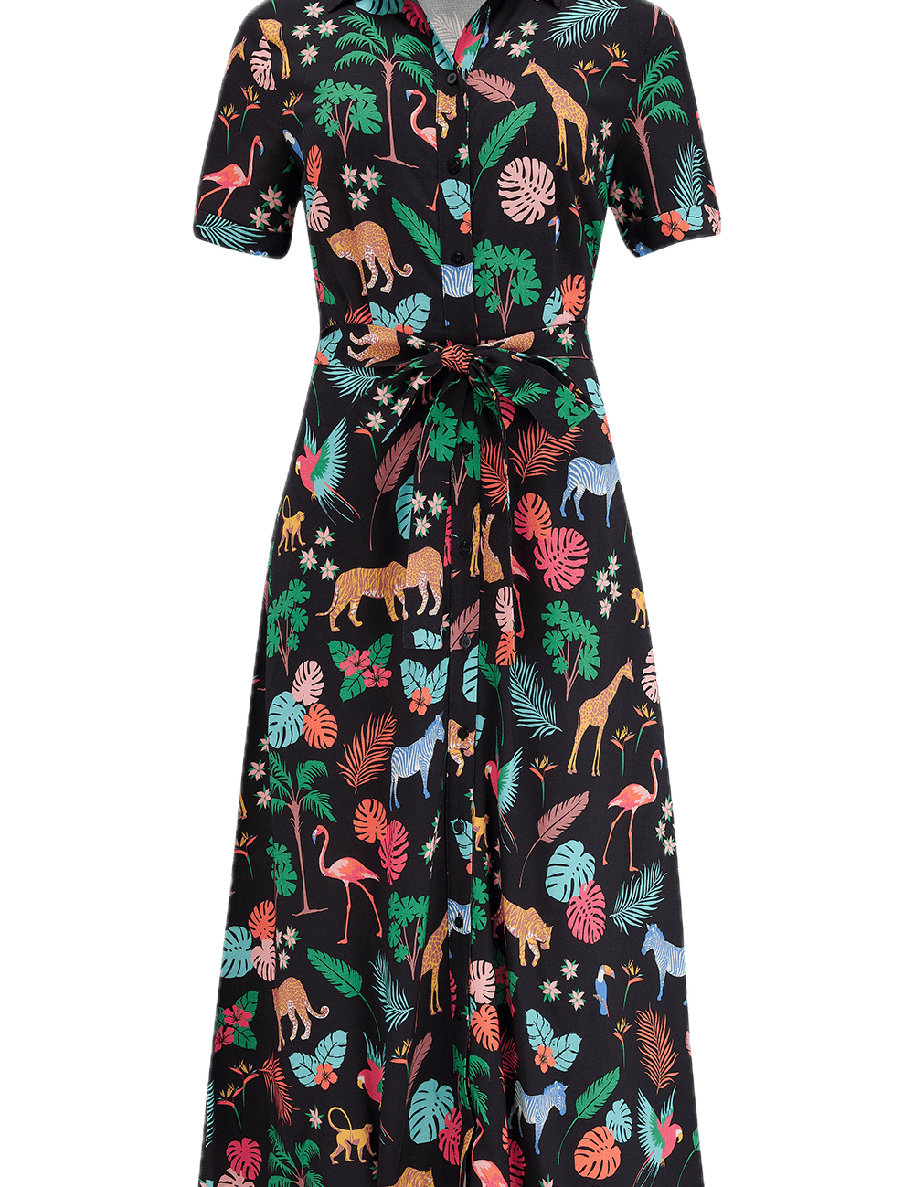 Vestido Sugarhill Lauretta Camisero Black Tropical Safari - ECRU