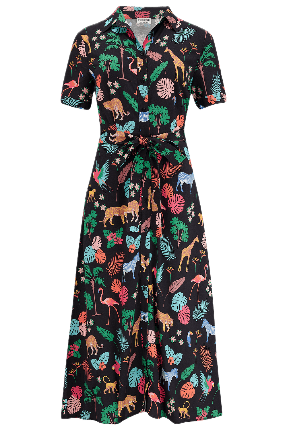 Vestido Sugarhill Lauretta Camisero Black Tropical Safari - ECRU