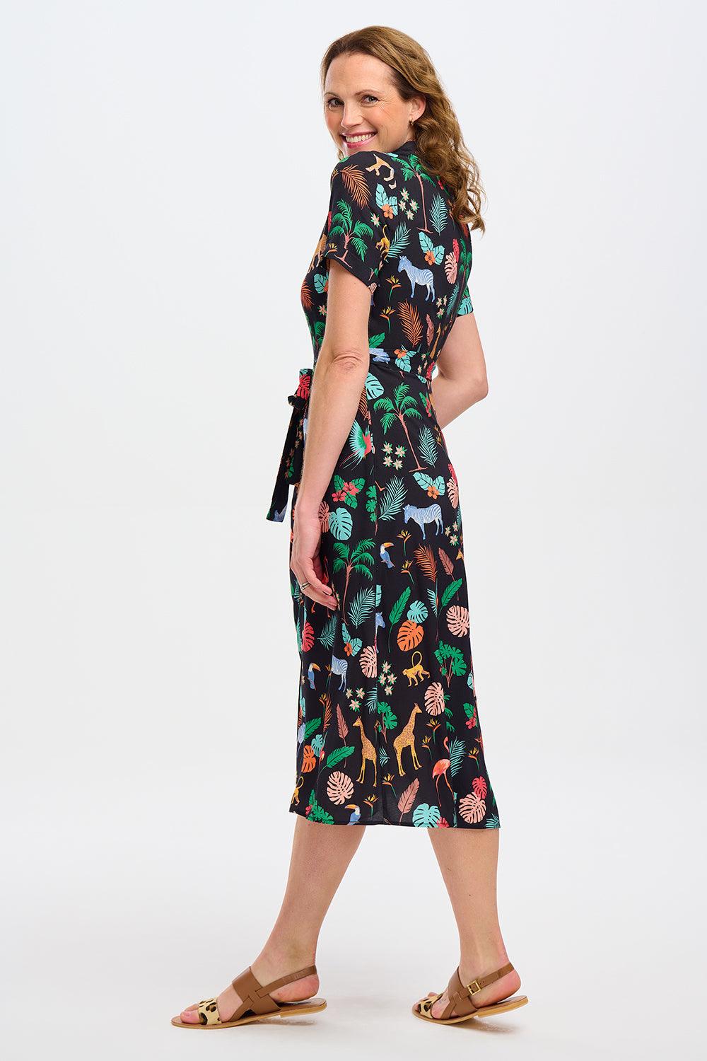 Vestido Sugarhill Lauretta Camisero Black Tropical Safari - ECRU