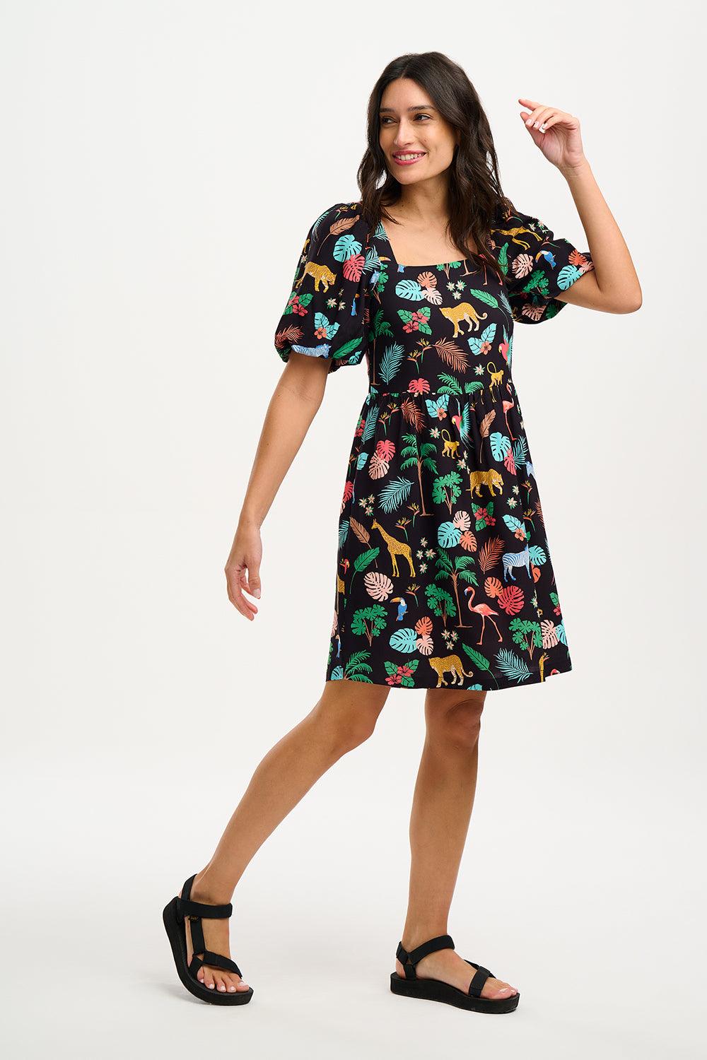 Vestido Sugarhill Lilou Black Tropical Safari - ECRU