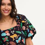 Vestido Sugarhill Lilou Black Tropical Safari - ECRU