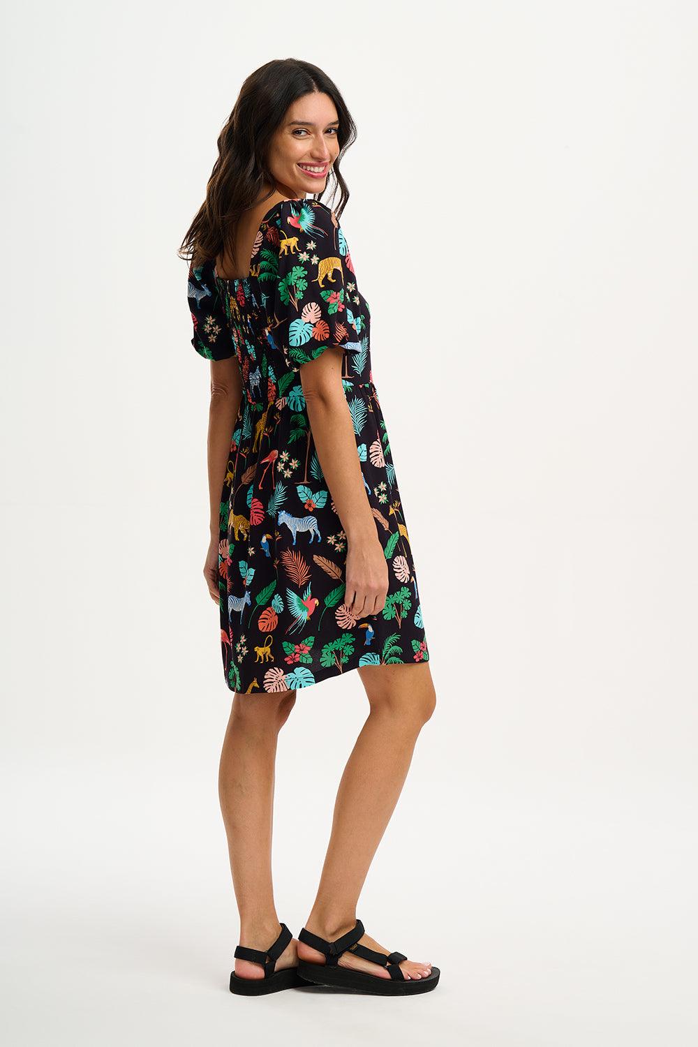 Vestido Sugarhill Lilou Black Tropical Safari - ECRU