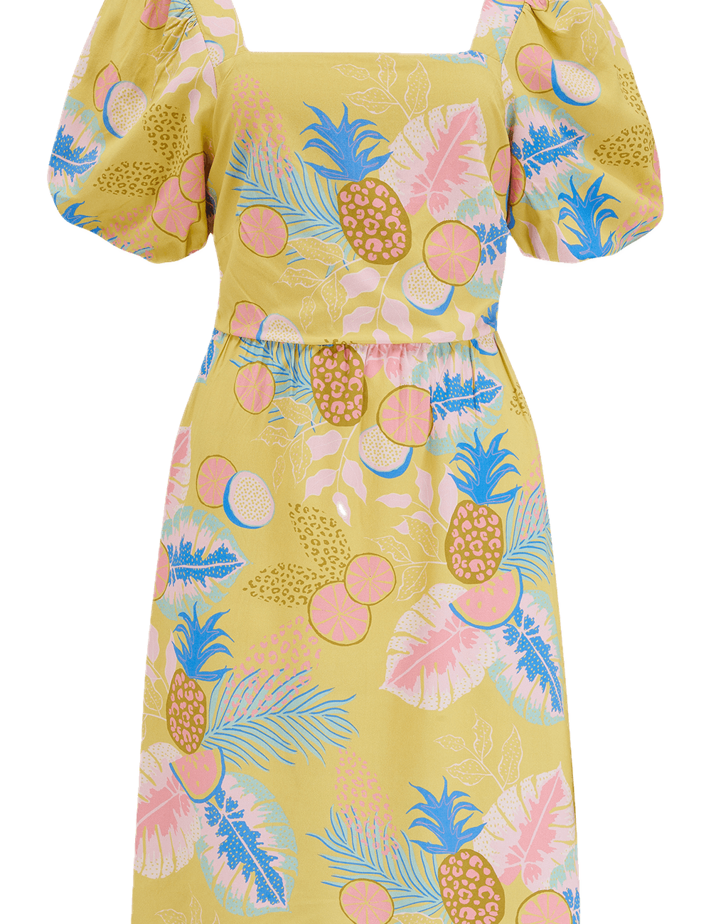 Vestido Sugarhill Lilou Yellow Tropical Fruits - ECRU