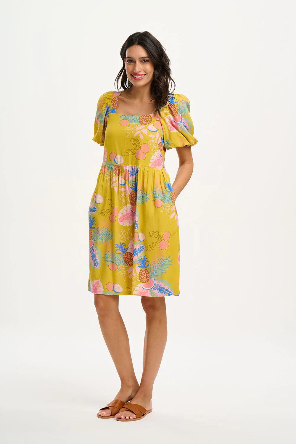 Vestido Sugarhill Lilou Yellow Tropical Fruits - ECRU