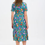 Vestido Sugarhill Midi Smock Teal Folk Floral - ECRU