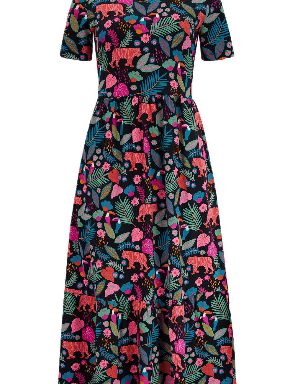 Vestido Sugarhill Unna Midi de Punto Smock Black Tigers & Toucans - ECRU