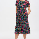 Vestido Sugarhill Unna Midi de Punto Smock Black Tigers & Toucans - ECRU