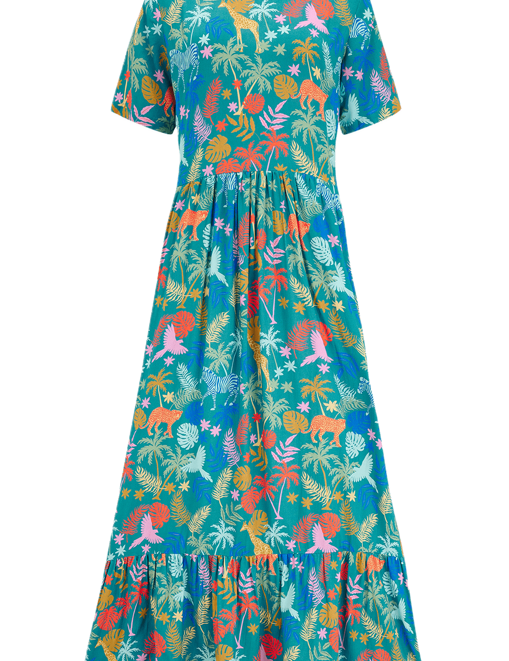 Vestido Sugarhill Vicky Maxi Smock Teal Rainbow Jungle - ECRU