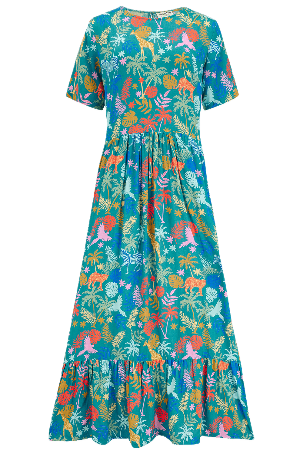 Vestido Sugarhill Vicky Maxi Smock Teal Rainbow Jungle - ECRU