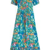 Vestido Sugarhill Vicky Maxi Smock Teal Rainbow Jungle - ECRU