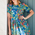 Vestido Sugarhill Vicky Maxi Smock Teal Rainbow Jungle - ECRU