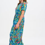 Vestido Sugarhill Vicky Maxi Smock Teal Rainbow Jungle - ECRU