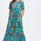 Vestido Sugarhill Vicky Maxi Smock Teal Rainbow Jungle - ECRU