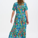 Vestido Sugarhill Vicky Maxi Smock Teal Rainbow Jungle - ECRU