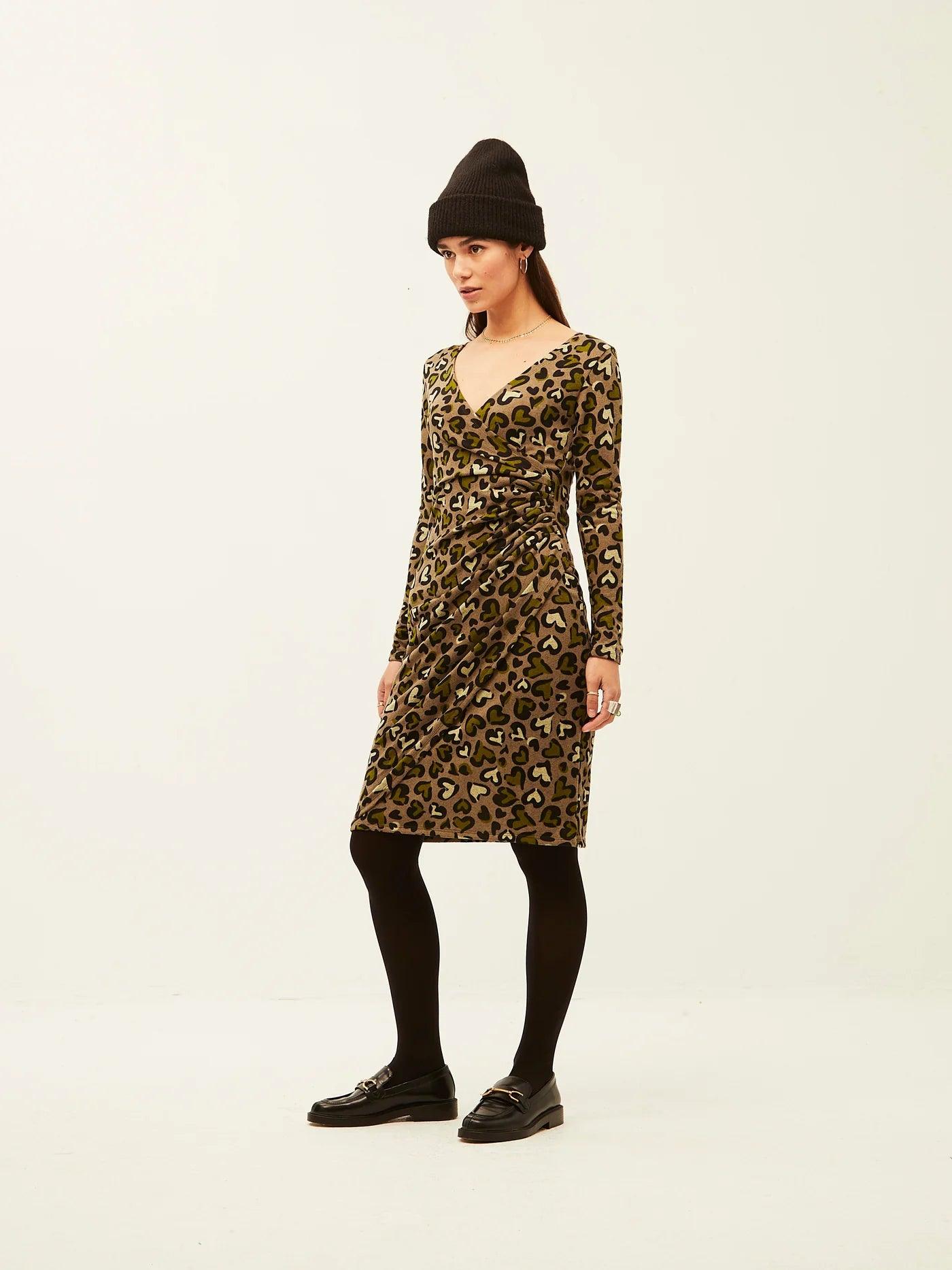 Vestido Xantik Grey Love Animal Print - ECRU