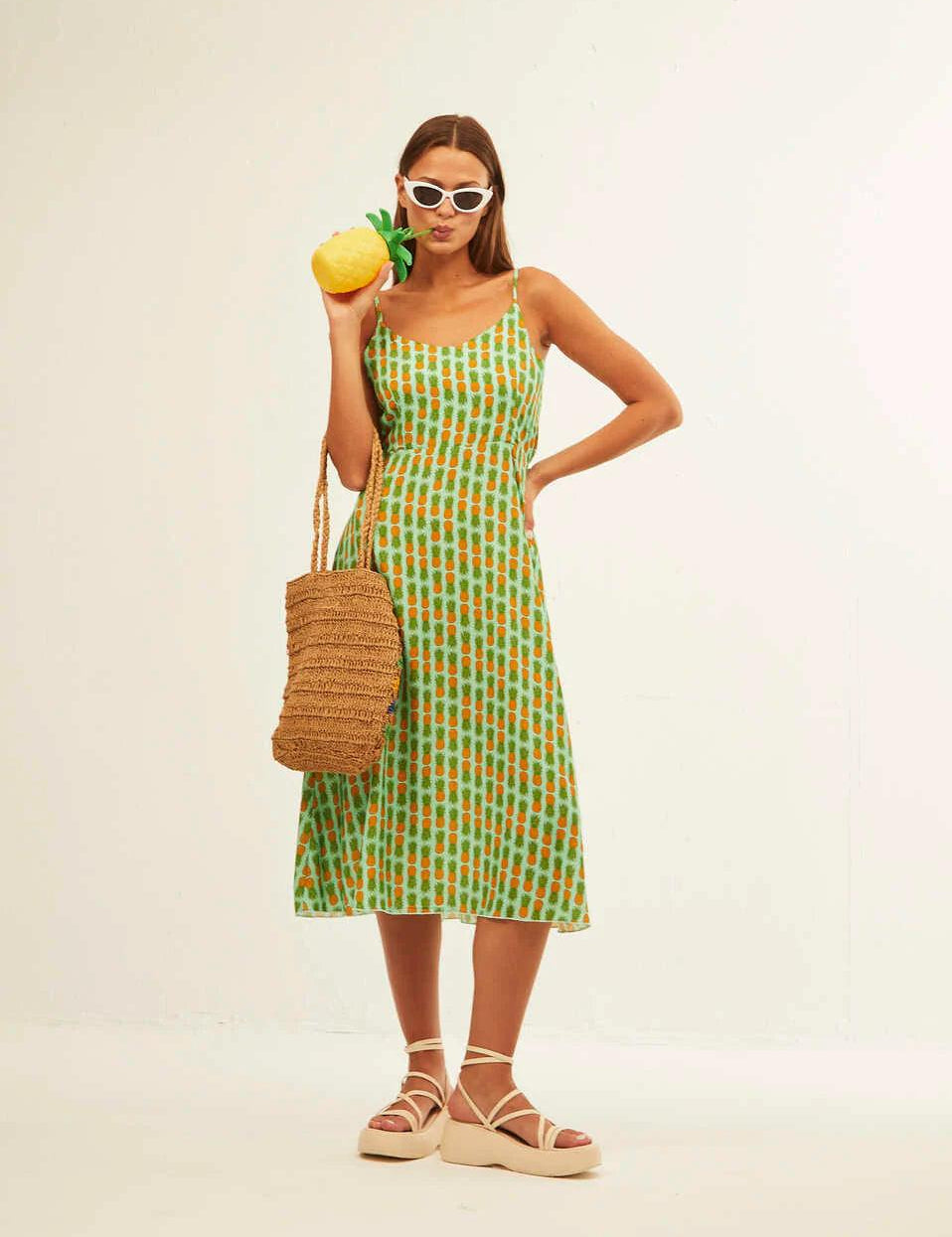 Vestido Xantik Lazo Espalda Green Pineapple - ECRU