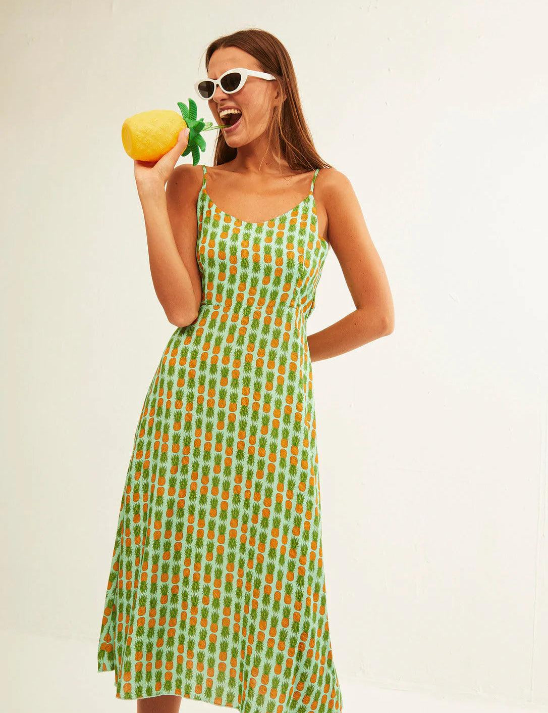 Vestido Xantik Lazo Espalda Green Pineapple - ECRU