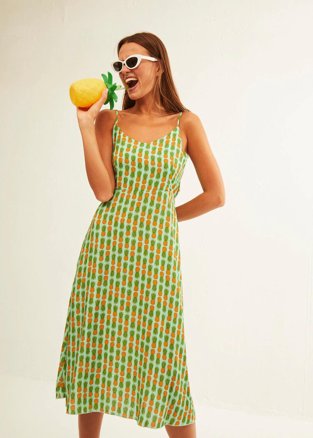 Vestido Xantik Lazo Espalda Green Pineapple - ECRU