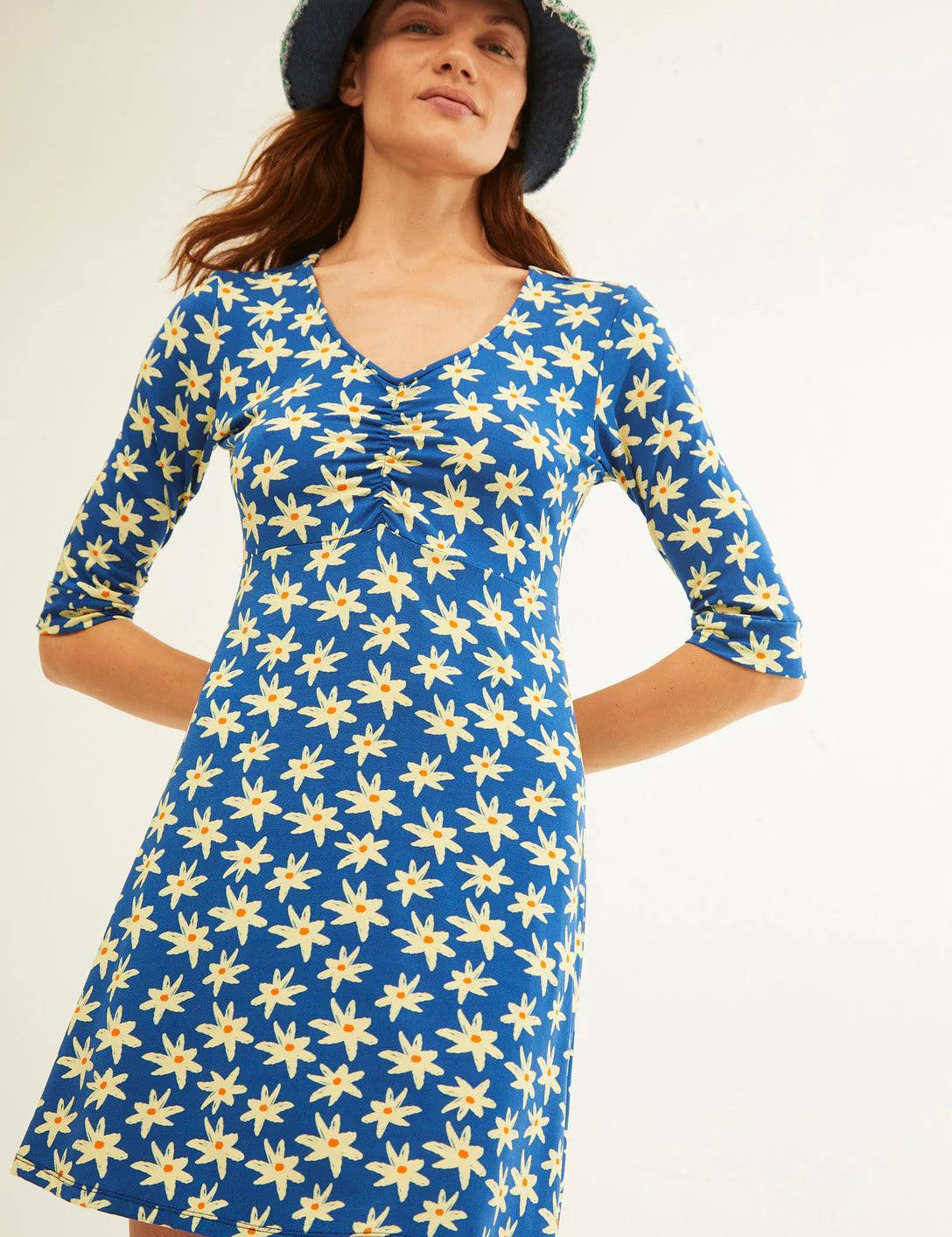 Vestido Xantik Manga 3/4 Navy Daisy - ECRU