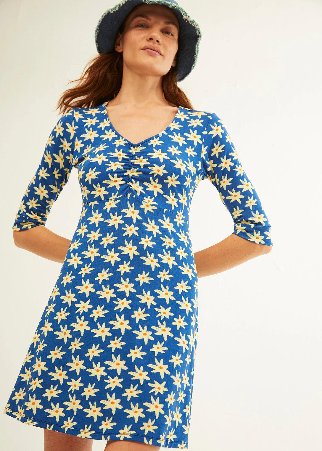 Vestido Xantik Manga 3/4 Navy Daisy - ECRU