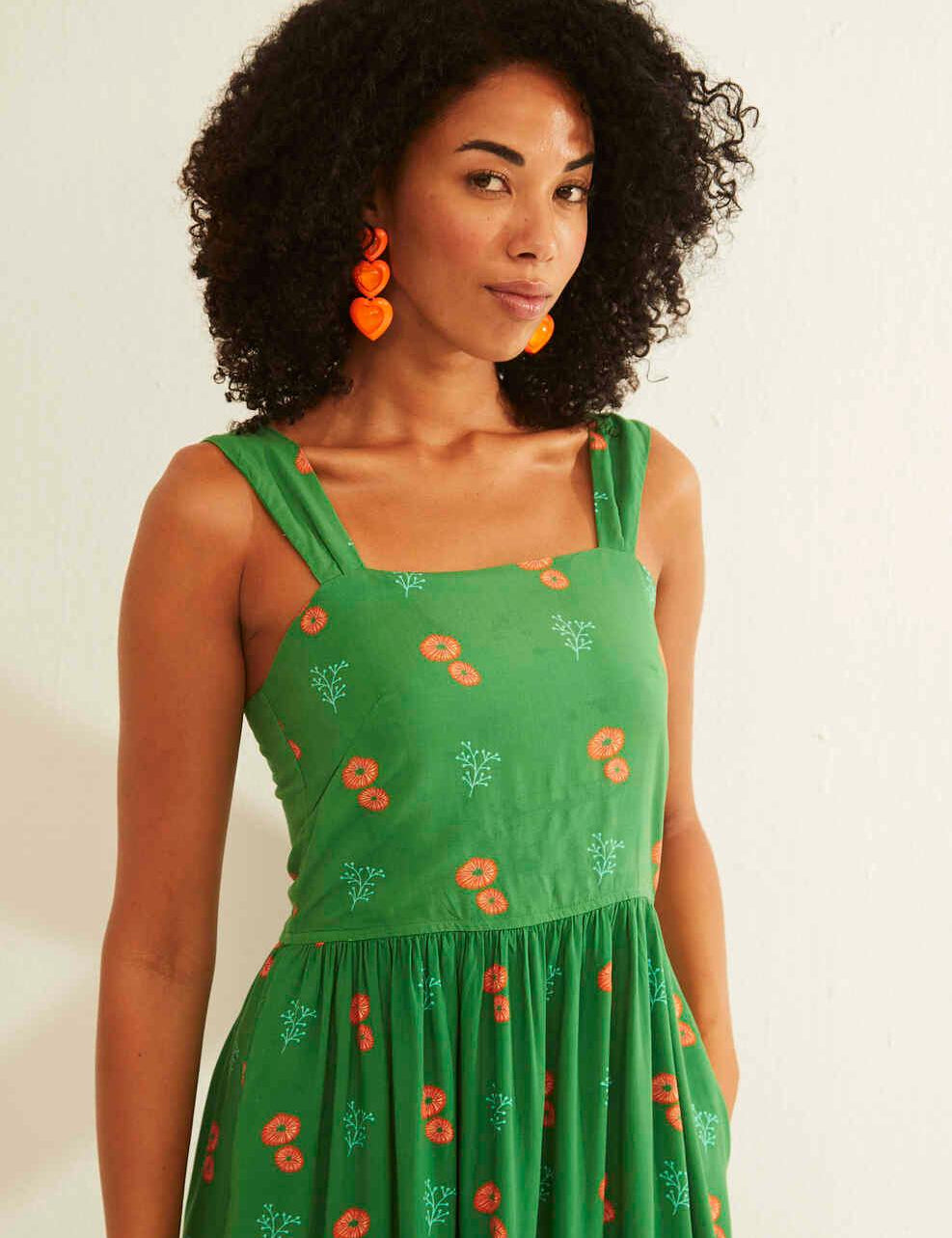 Vestido Xantik Tirante Ancho Green Citrus - ECRU