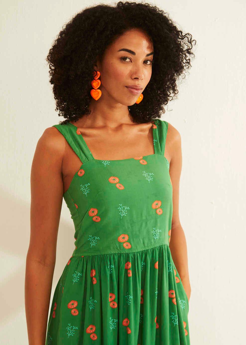 Vestido Xantik Tirante Ancho Green Citrus - ECRU