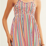 Vestido Xantik Tirantes Nido de Abeja Rainbow - ECRU