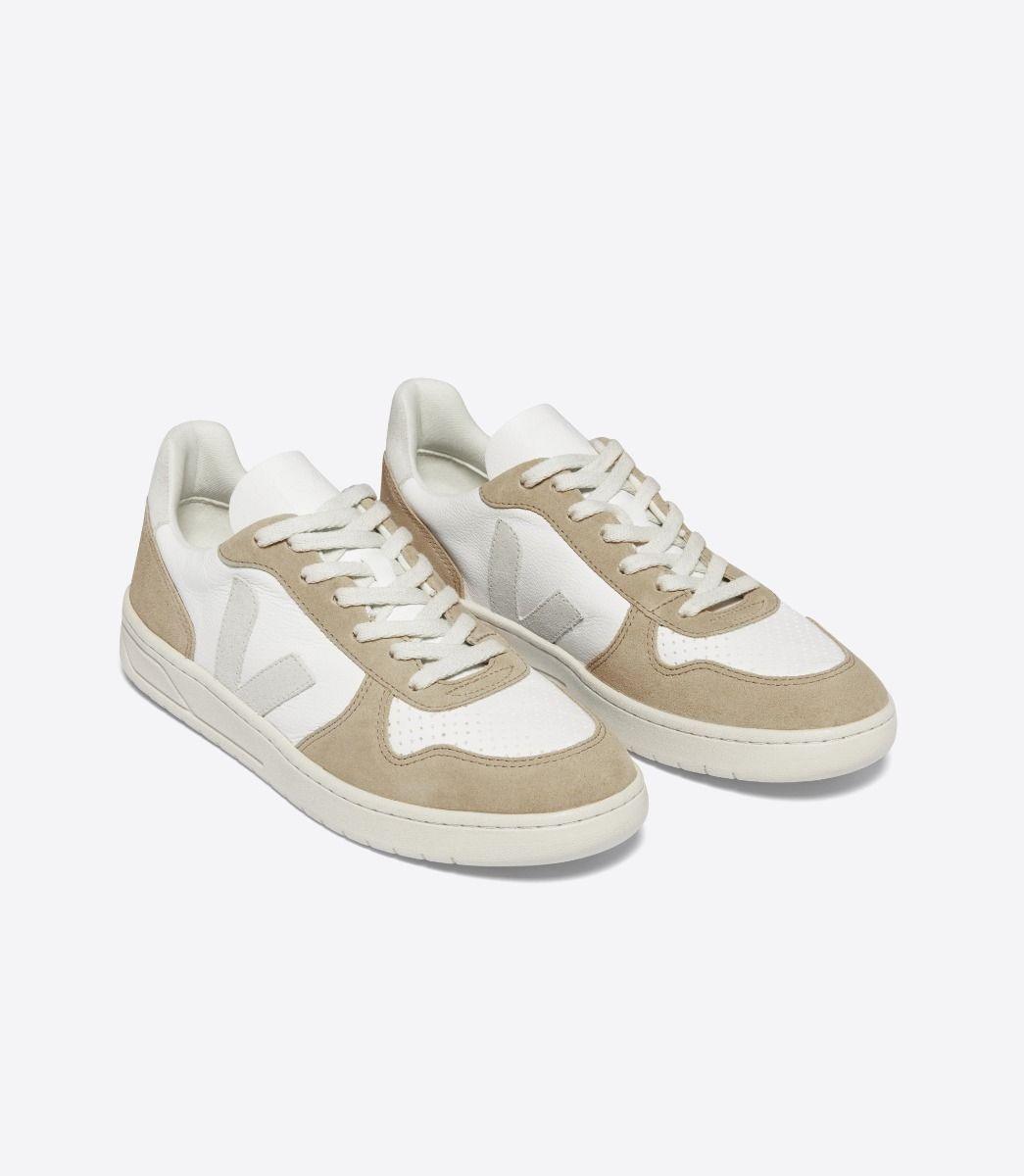 Zapatillas Veja V-10 Chromefree Leather Extra White Natural Sahara - ECRU