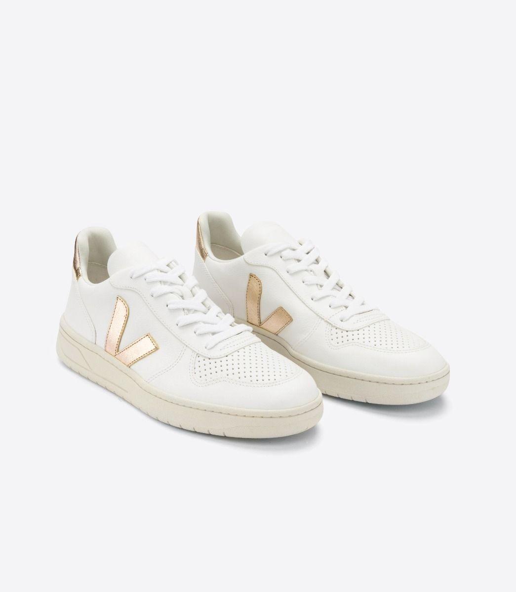 Zapatillas Veja V-10 Chromefree Leather White Platine - ECRU