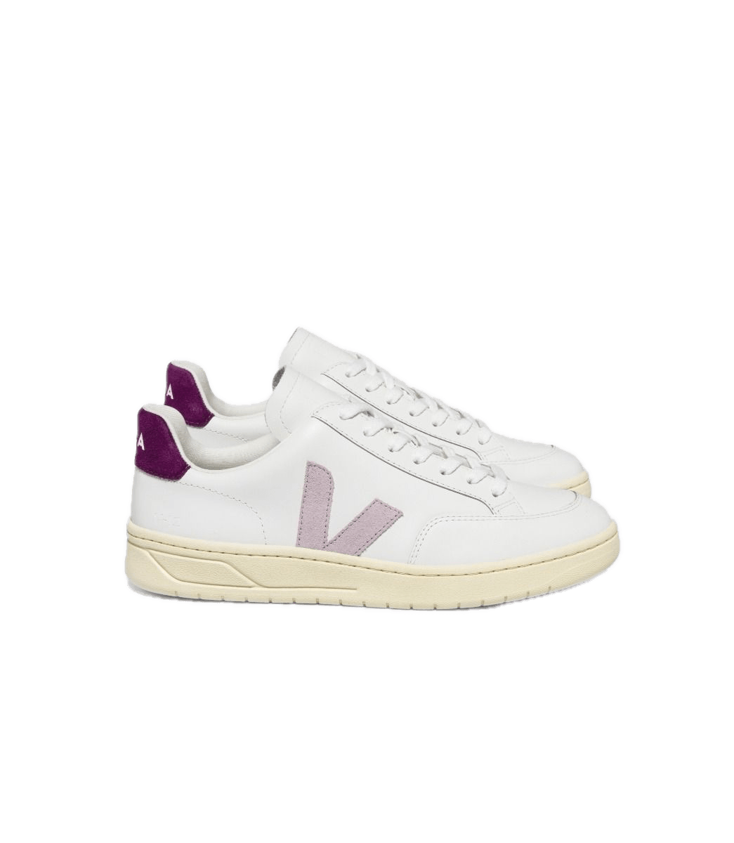 Zapatillas Veja V-12 Leather White Parme Magenta - ECRU