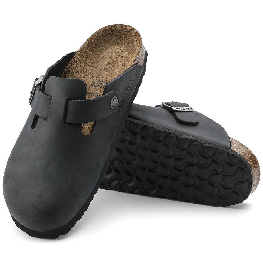 Zuecos Birkenstock Boston Cuero Engrasado Negro - ECRU